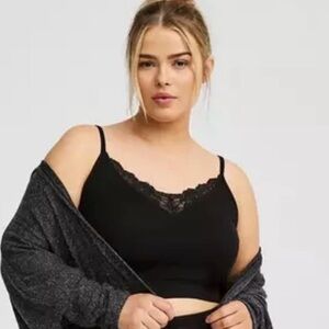 Torrid Super Soft Rib Lace Crop Cami Black 2X 18/20 NWT 2024